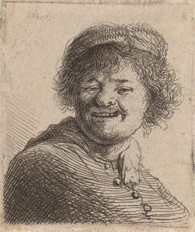 Zelfportret met een lachende pet, 1630 door Rembrandt van Rijn