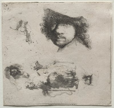 Blad met studies: Zelfportret, een bedelaarskoppel, enz., ca. 1632 door Rembrandt van Rijn