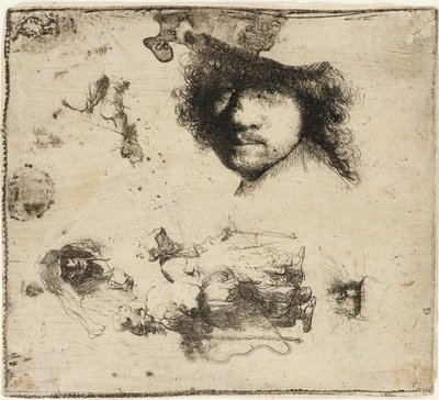 Blad met studies door Rembrandt van Rijn