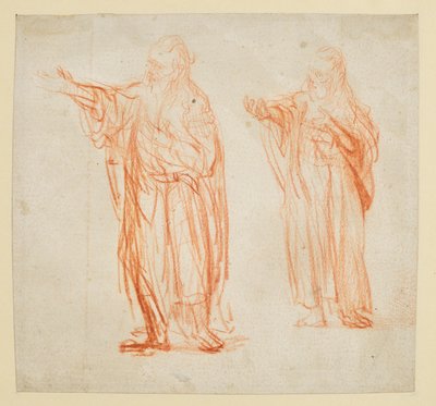 Blad met twee studies voor "Sint Johannes de Doper" door Rembrandt van Rijn