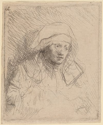 Zieke vrouw met een grote witte hoofddoek (Saskia) door Rembrandt van Rijn