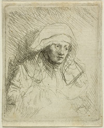 Zieke vrouw met een grote witte hoofddoek (Saskia) door Rembrandt van Rijn