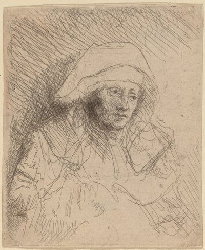 Zieke vrouw met een grote witte hoofddoek Saskia, c. 1641-1642 door Rembrandt van Rijn