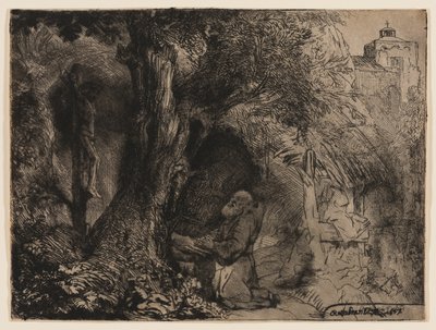 St. Franciscus Onder een Boom Biddend door Rembrandt van Rijn