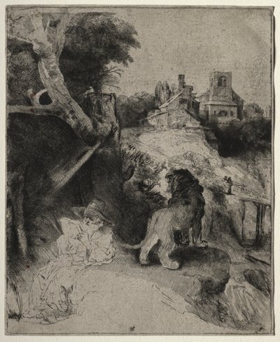 Sint Hiëronymus Lezend in een Italiaans Landschap door Rembrandt van Rijn
