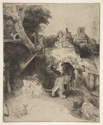St. Hiëronymus Lezend in een Italiaans Landschap, ca. 1653 door Rembrandt van Rijn