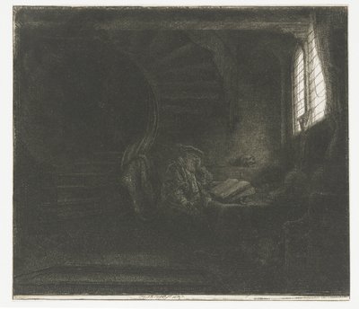 Sint Hiëronymus in een donkere kamer door Rembrandt van Rijn