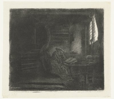 Heilige Hieronymus in een donkere kamer door Rembrandt van Rijn