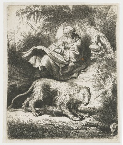 Sint Hiëronymus lezend door Rembrandt van Rijn