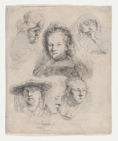 Studies van de Hoofden van Saskia en Anderen, 1636 door Rembrandt van Rijn