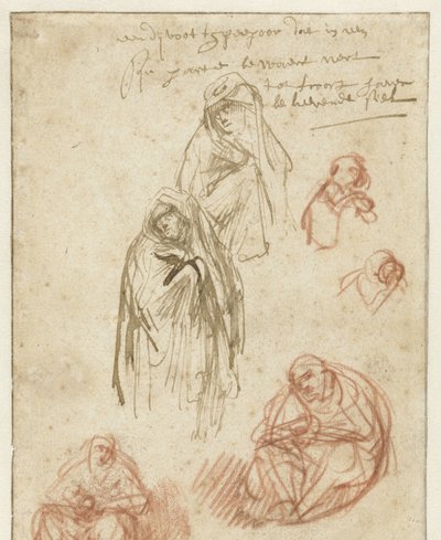 Studies van de treurende Magdalena en de Maagd door Rembrandt van Rijn