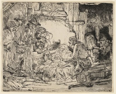 De Aanbidding van de Herders: Met de Lamp door Rembrandt van Rijn