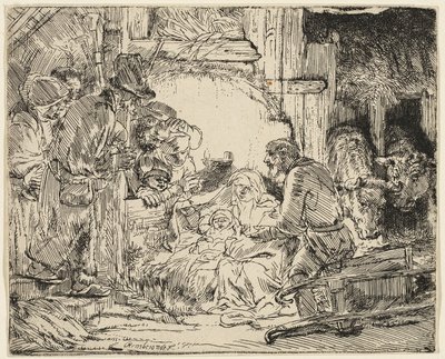 De Aanbidding van de Herders: Met de Lamp door Rembrandt van Rijn
