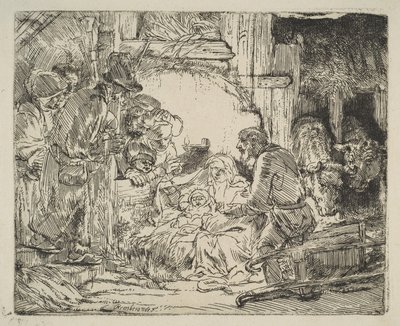 De aanbidding van de herders, met de lamp, ca. 1654 door Rembrandt van Rijn