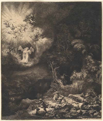 De Engel Verschijnt aan de Herders door Rembrandt van Rijn