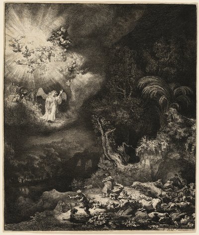 De Engel Verschijnt aan de Herders door Rembrandt van Rijn