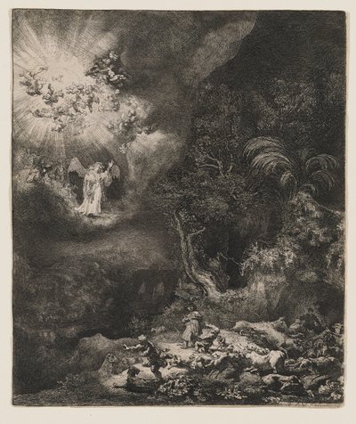 De engel die aan de herders verscheen door Rembrandt van Rijn