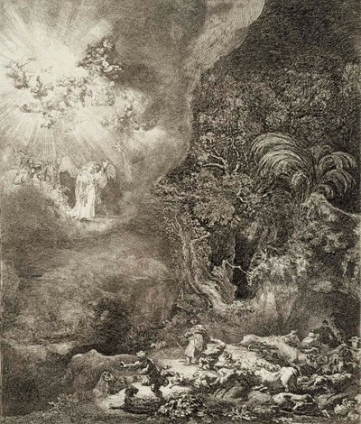 De engel die aan de herders verscheen door Rembrandt van Rijn