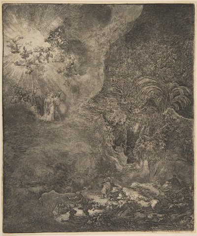 De engel die aan de herders verschijnt door Rembrandt van Rijn
