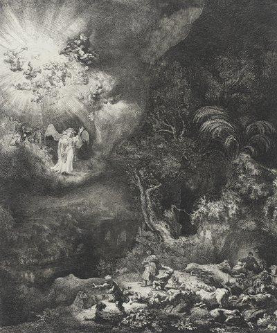De Engel Verschijnt aan de Herders, 1634 door Rembrandt van Rijn