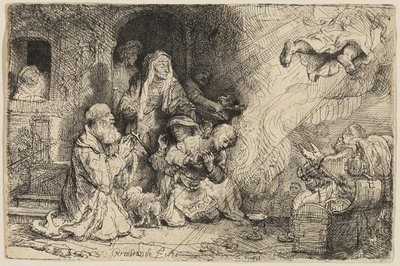 De engel vertrekt uit de familie van Tobias door Rembrandt van Rijn