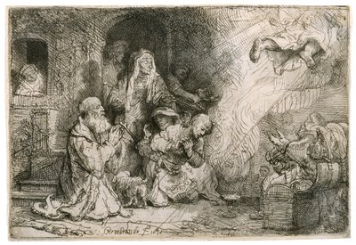 De engel vertrekt uit de familie van Tobias door Rembrandt van Rijn