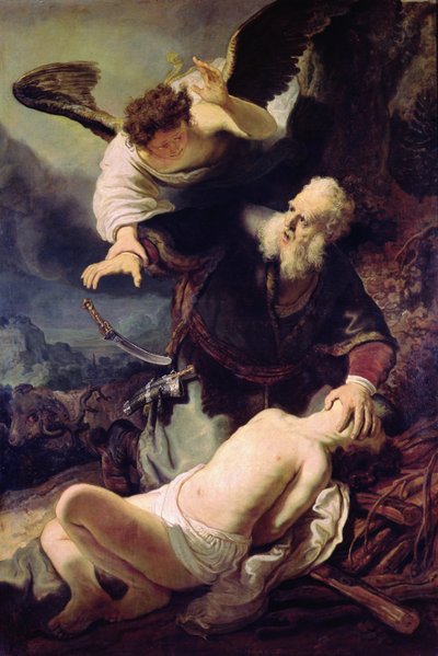 De engel die Abraham tegenhoudt om Isaak te offeren, 1636 door Rembrandt van Rijn