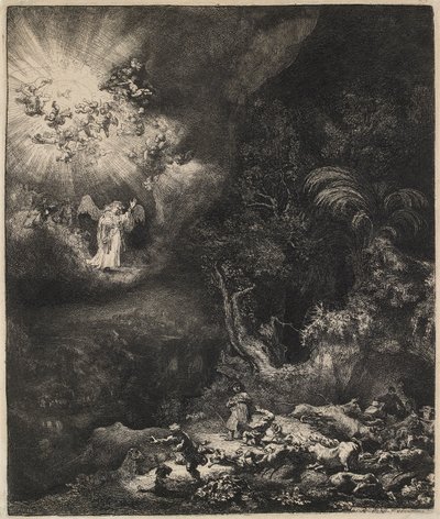 De engel die aan de herders verschijnt, 1634 door Rembrandt van Rijn