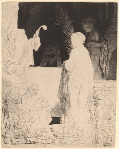 De kunstenaar tekent van het model, ca. 1639 door Rembrandt van Rijn