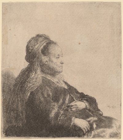 De Moeder van de Kunstenaar Zittend, in een Oosterse Hoofdbedekking door Rembrandt van Rijn