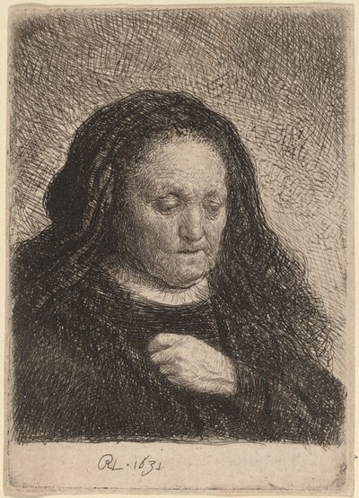 De Moeder van de Kunstenaar met Haar Hand op Haar Borst door Rembrandt van Rijn
