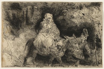 De vlucht naar Egypte: Een beek oversteken door Rembrandt van Rijn