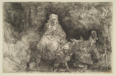 De vlucht naar Egypte: het oversteken van een beek, 1654 door Rembrandt van Rijn