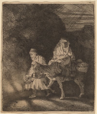 De Vlucht naar Egypte: een Nachtstuk door Rembrandt van Rijn