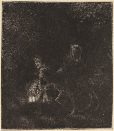 De vlucht naar Egypte: een nachtstuk door Rembrandt van Rijn