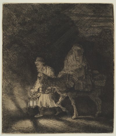 De vlucht naar Egypte: een nachtstuk door Rembrandt van Rijn