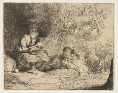 De fluitspeler, 1642 door Rembrandt van Rijn