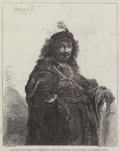 Het grote sabelportret, de beroemde ets door Rembrandt van Rijn
