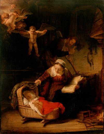 De Heilige Familie met engelen door Rembrandt van Rijn