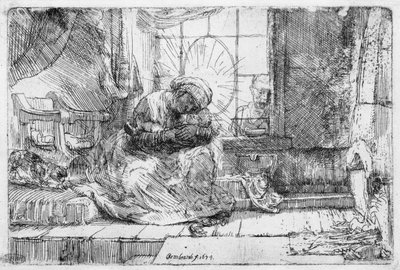 De Heilige Familie met een kat door Rembrandt van Rijn