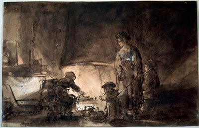 De Keuken in Rembrandts Huis, 1650s door Rembrandt van Rijn