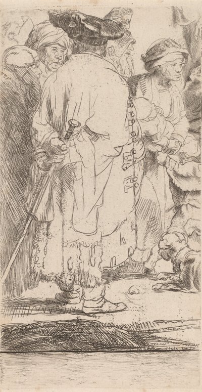 De Man met een Stok Fragment uit de Honderd Guilder Print, ca. 1649 door Rembrandt van Rijn