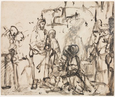 De ontmoeting van Christus met Martha en Maria na de dood van Lazarus door Rembrandt van Rijn