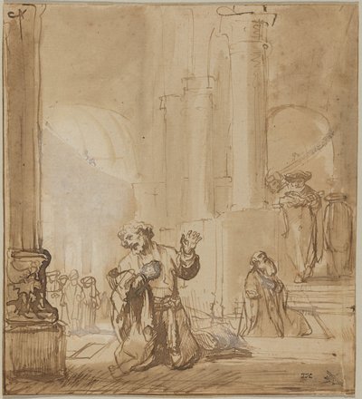 De gelijkenis van de tollenaar en de farizeeër door Rembrandt van Rijn