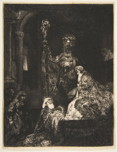 De presentatie in de tempel in de donkere manier, ca. 1654 door Rembrandt van Rijn