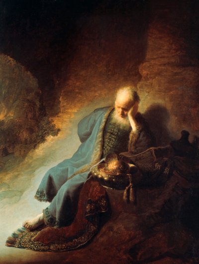 De Profeet Jeremia Treurt over de Verwoesting van Jeruzalem, 1630 door Rembrandt van Rijn