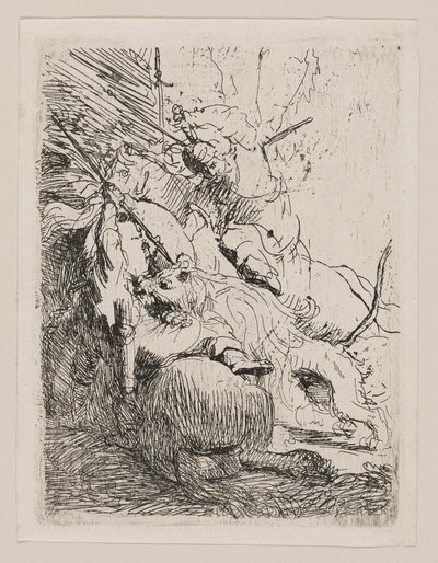 De kleine leeuwenjacht (met één leeuw) door Rembrandt van Rijn