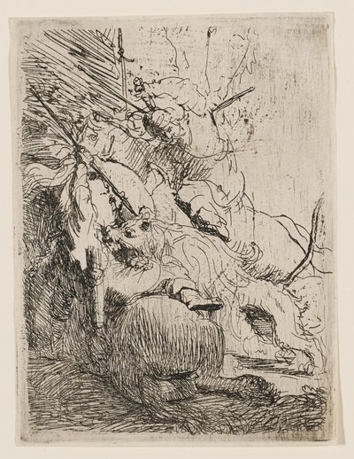 De jacht op de kleine leeuw (met één leeuw) door Rembrandt van Rijn