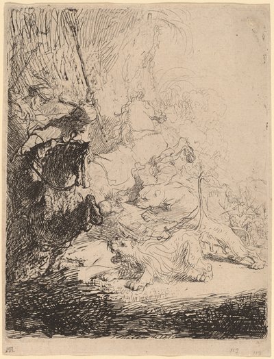 De Kleine Leeuwenjacht (met Twee Leeuwen) door Rembrandt van Rijn