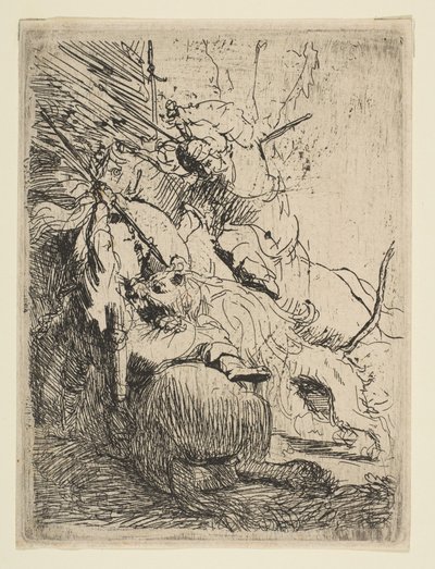 De Kleine Leeuwenjacht met Eén Leeuw, ca. 1629 door Rembrandt van Rijn